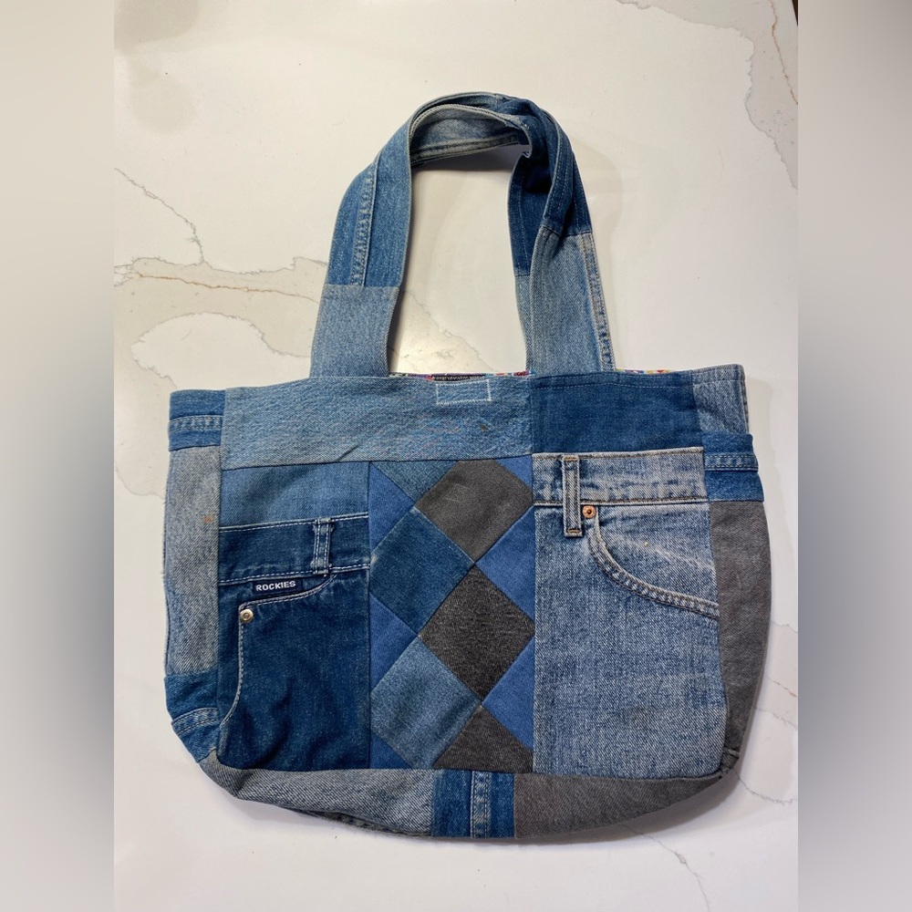 Handmade Denim on Denim Patchwork Tote (Reversible)